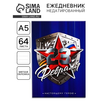 Ежедневник А5, 64 листа, недатированный, в точку А5, 64 листа «С 23 февраля»