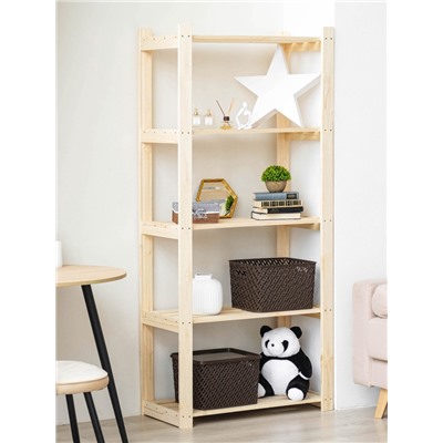 Стеллаж деревянный, 5 полок, 170×74×37.5 см, хвоя, усиленный, напольный, «Добропаровъ»