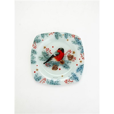 Тарелка новогодняя плоская «Снегирь», 20×20 см