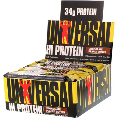 Universal Nutrition, батончики с высоким содержанием белка, шоколад и арахисовая паста, 16 батончиков по 85 г (3 унции)