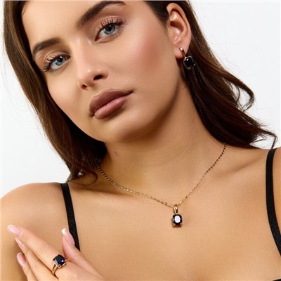 Комплект ювелирной бижутерии коллекция "Дубай" серьги, кулон и кольцо 18 р, покрытие позолота, вставка: стекло, цвет: синий, арт.414.322-18