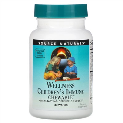 Source Naturals, Детские жевательные пастилки для поддержки иммунитета Wellness, со вкусом ягод, 30 пастилок
