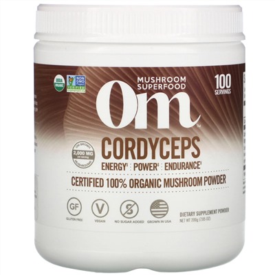Om Mushrooms, кордицепс, сертифицированный 100% органический грибной порошок, 200 г (7,05 унции)