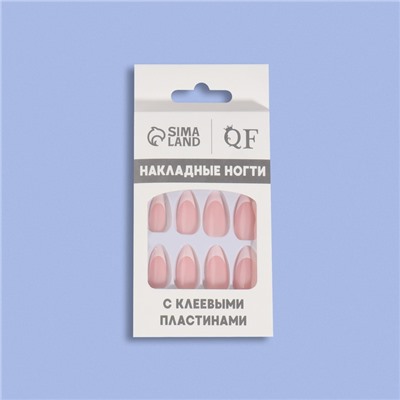 Накладные ногти Classic French, 24 шт., с клеевыми пластинами, форма миндаль, нежно-розовые