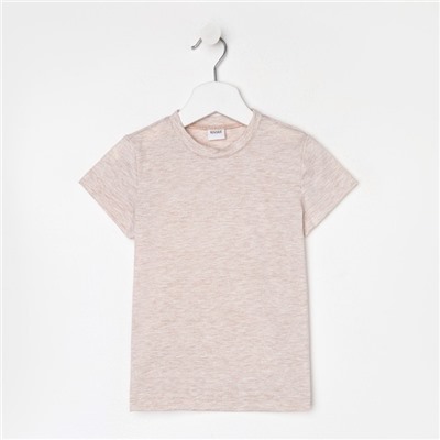 Футболка детская однотонная MINAKU: Basic line, цвет бежевый меланж, рост 128 см