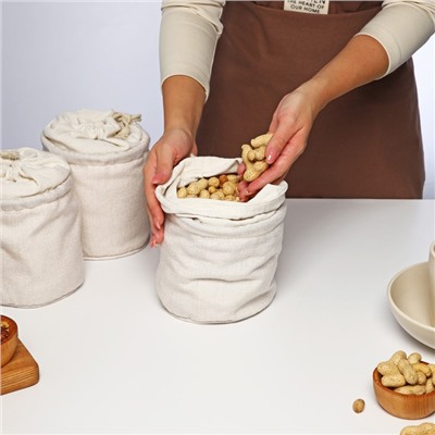 Мешки для хранения сыпучих, набор 3 шт., лён, 15×13 см, бежевые