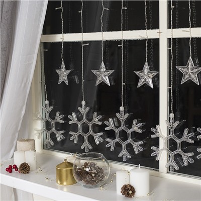 УЦЕНКА Гирлянда «Бахрома», 2.4×0.9 м, с насадками «Снежинки», IP20, 150 LED, 220 В, 8 режимов, прозрачная нить, свечение мульти