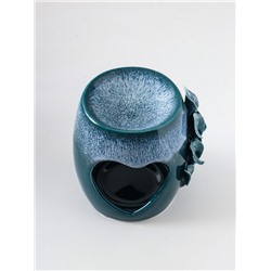 Аромалампа для эфирных масел «Сердце с листиками», керамика, бело-синяя, 8.5×7.5×9 см