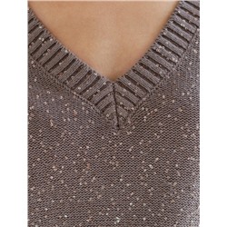 Джемпер с V вырезом и коротким рукавом из хлопковой пряжи с пайетками