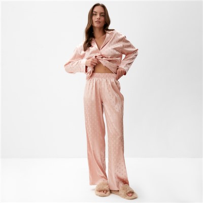 Пижама женская (рубашка, брюки) KAFTAN «Горох», розовая, размер 48-50