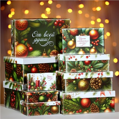 Набор подарочных новогодних коробок 10 в 1 «Ёлочные игрушки», 32.5×20×12.5 - 12×7×4 см