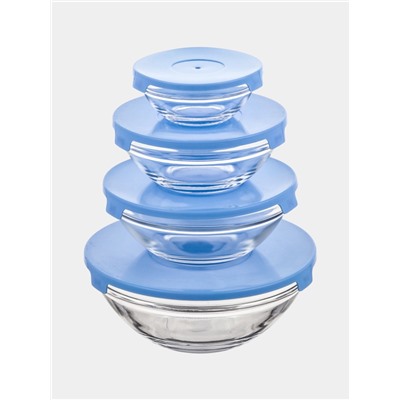 УЦЕНКА Набор салатников с крышками«Классика», 4 шт.: 130/200/350/500/900 мл, голубой