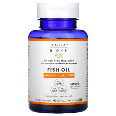 Enzymedica, Aqua Biome, рыбий жир с куркумином Meriva, лимонный вкус, 1200 мг, 60 мягких таблеток