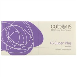 Cottons, Тампоны из 100% чистого хлопка, Super Plus, без запаха, 16 штук