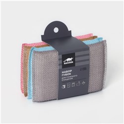 Набор губок скраберов с пластиковой нитью Raccoon, 4 шт., 13.5×8×1.4 см, МИКС