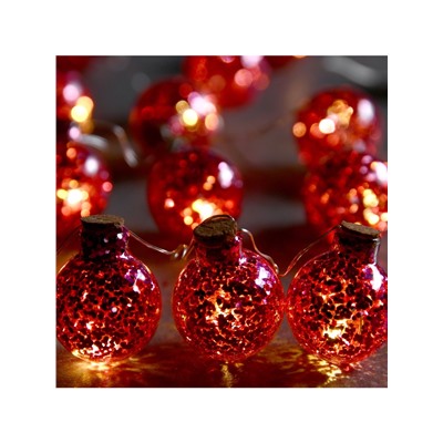 Гирлянда «Нить» 1.6 м с насадками «Шарики с розовым конфетти», IP20, серебристая нить, 15 LED, батарейки ААх2 (нет в комплекте), свечение тёплое белое