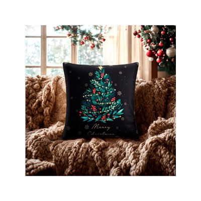 Наволочка декоративная новогодняя «Этель. Ёлочка», 40×40 см, велюр, чёрная