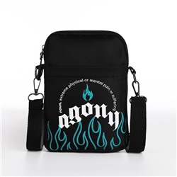 Сумка молодёжная на длинном ремне Agony, 20×15×3 см, отдел на молнии, чёрная