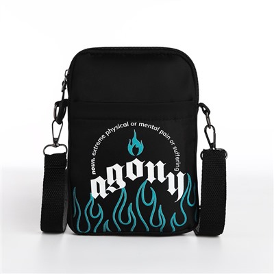 Сумка молодёжная на длинном ремне Agony, 20×15×3 см, отдел на молнии, чёрная