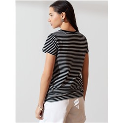 Базовая футболка в полоску полуприлегающая из премиального хлопка с эластаном