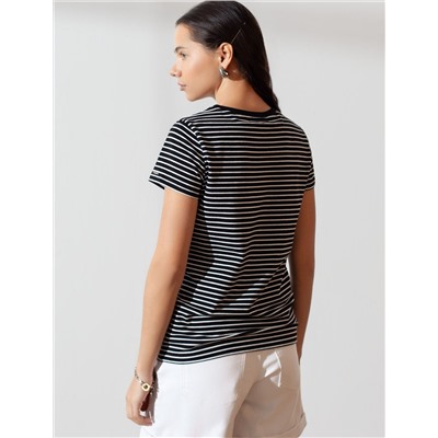 Базовая футболка в полоску полуприлегающая из премиального хлопка с эластаном