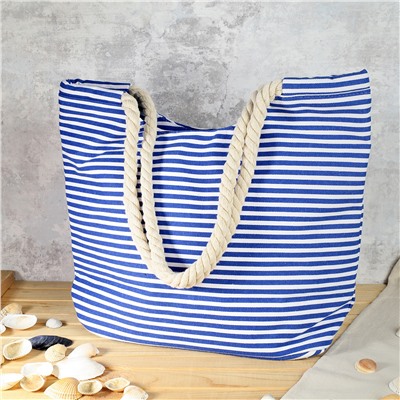 Сумка пляжная на молнии 46х32х14 см синий-белый / BB12 /уп 10/60/