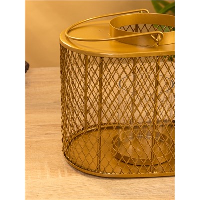 Подсвечник фонарь со стеклянной колбой, 19.5×23×15.5 см, d=10 см, металл, золотистый