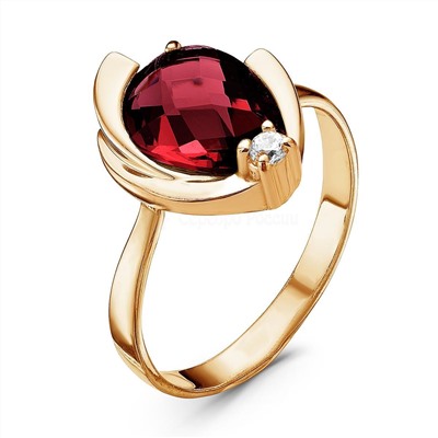 Кольцо из золочёного серебра с пл.кварцем цв.сапфир и фианитом 925 пробы глк-011з108