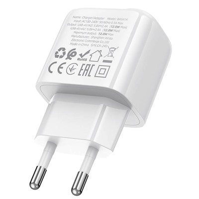 Адаптер Сетевой Borofone BAS41A Potential 2USB 2A/10W (white)