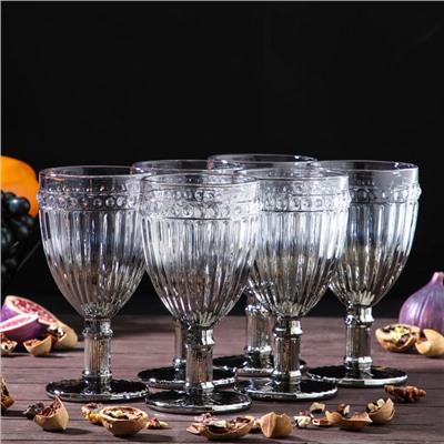 Бокалы для вина Magistro «Босфор», 250 мл, стекло, градиент серебро, набор 6 шт.