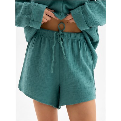 Пижама женская (рубашка, шорты) KAFTAN Basic, размер 44-46, зелёная