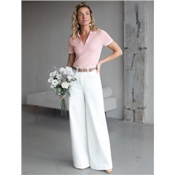 Джемпер с воротником-поло с коротким рукавом тонкой вязки из вискозы