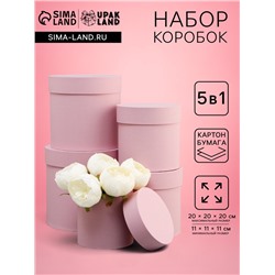 Набор круглых подарочных коробок 5 в 1 «Пыльная роза», 20×20×20 - 11×11×11 см см