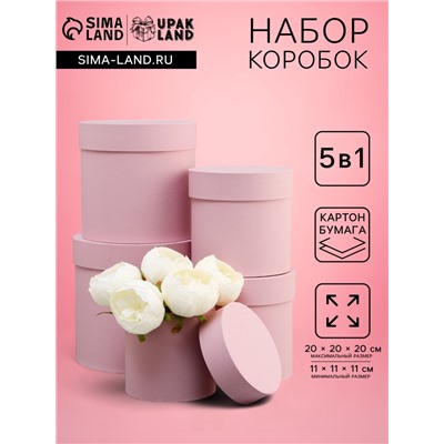 Набор круглых подарочных коробок 5 в 1 «Пыльная роза», 20×20×20 - 11×11×11 см см