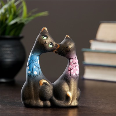 Фигурка керамика «Коты Влюбленные с бантиками», чёрные, 5×9×12 см