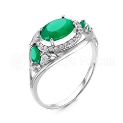 Кольцо из серебра с зеленым кварцем и фианитами родированное 925 пробы к0288р132