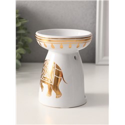 Аромалампа для эфирных масел «Индийский слон», керамика, белая с золотом, 9.3×9.3×11.8 см