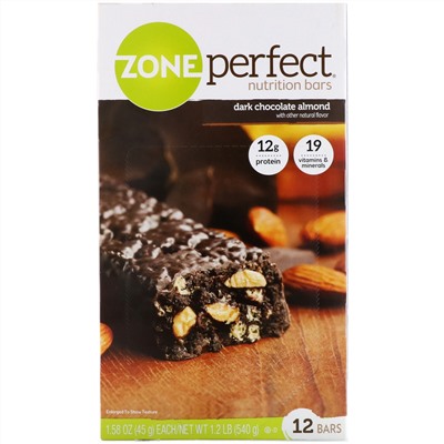 ZonePerfect, Питательные батончики, темный шоколад с миндалем, 12 батончиков, весом 45 г (1,58 унции) каждый