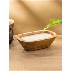 Свеча в деревянной чаше, парафин и соевый воск, 20×13×5.5 см