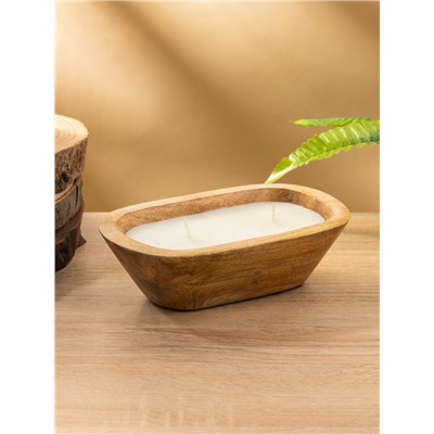 Свеча в деревянной чаше, парафин и соевый воск, 20×13×5.5 см