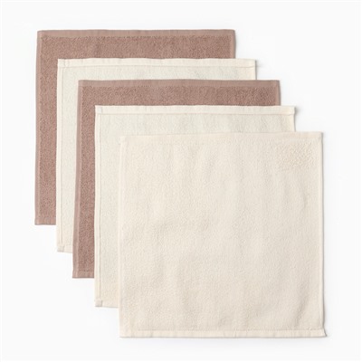 Салфетки махровые «Этель. Голубые цветы», 5 шт., 30×30 см, хлопок 100%, бежевые/коричневые