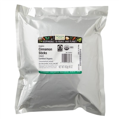 Frontier Natural Products, Organic Fair Trade, органические палочки цейлонской корицы, 7,62 см, (3 дюйма), 453 г (16 унций)