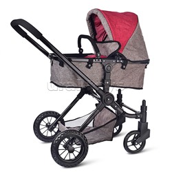 Коляска-трансформер для кукол, металлическая, с корзиной, цвет красно-серый