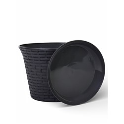 Кашпо для цветов «Ротанг», 8 л, d=27.5 см, h=20.5 см, пластиковое, с поддоном, серое