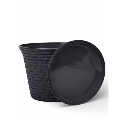 Кашпо для цветов «Ротанг», 8 л, d=27.5 см, h=20.5 см, пластиковое, с поддоном, серое
