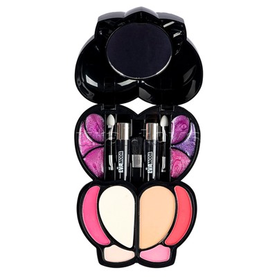 Набор детской декор. косметики Bondibon Eva Moda, BOX 16,5х12,5х4,5 см; тени для век-17шт.(12,48г), блеск для губ-6шт.(4г), румяна-4шт.(5,28г), пудра-1шт.(3,68г), тушь-2шт.(3,2г), аппликатор-3шт., пуховка-1шт., зеркало-1шт.,