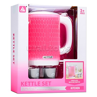 Бытовая техника "Электрический чайник с кружками"в коробке (цвет розовый)