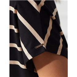 Футболка в полоску с V-вырезом и цельнокроеным рукавом из премиального хлопка