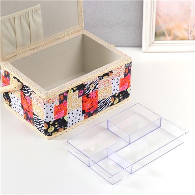 Шкатулка для рукоделия и шитья «Пэчворк. Цветы, горох и зебра», хранение ниток, иголок, мелочи, 19×26×14.5 см