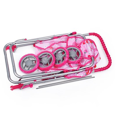 Коляска для кукол, складная, прогулочная, с тентом, цвет клубнички на розовом